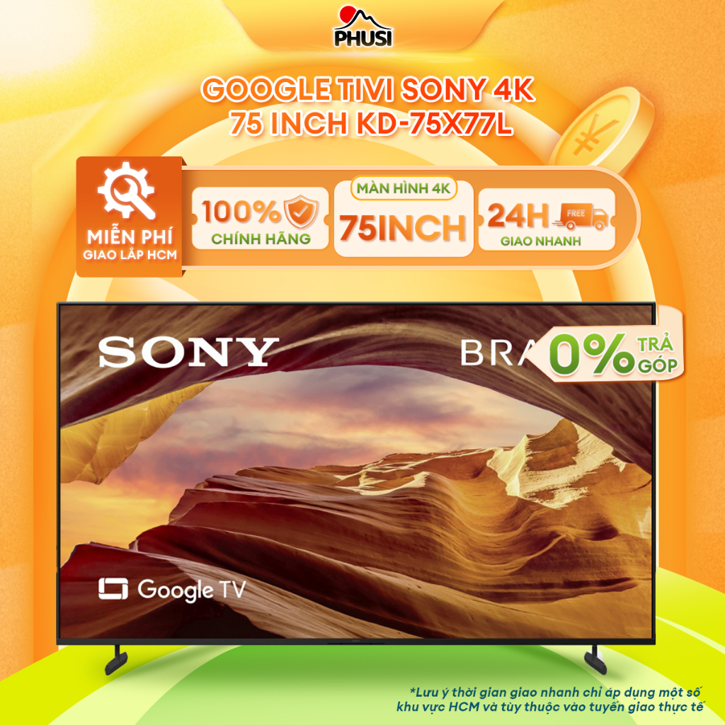 KD-75X77L [GIAO LẮP MIỄN PHÍ HCM] Google Tivi Sony 4K 75 inch KD-75X77L - CHÍNH HÃNG, FULL BOX