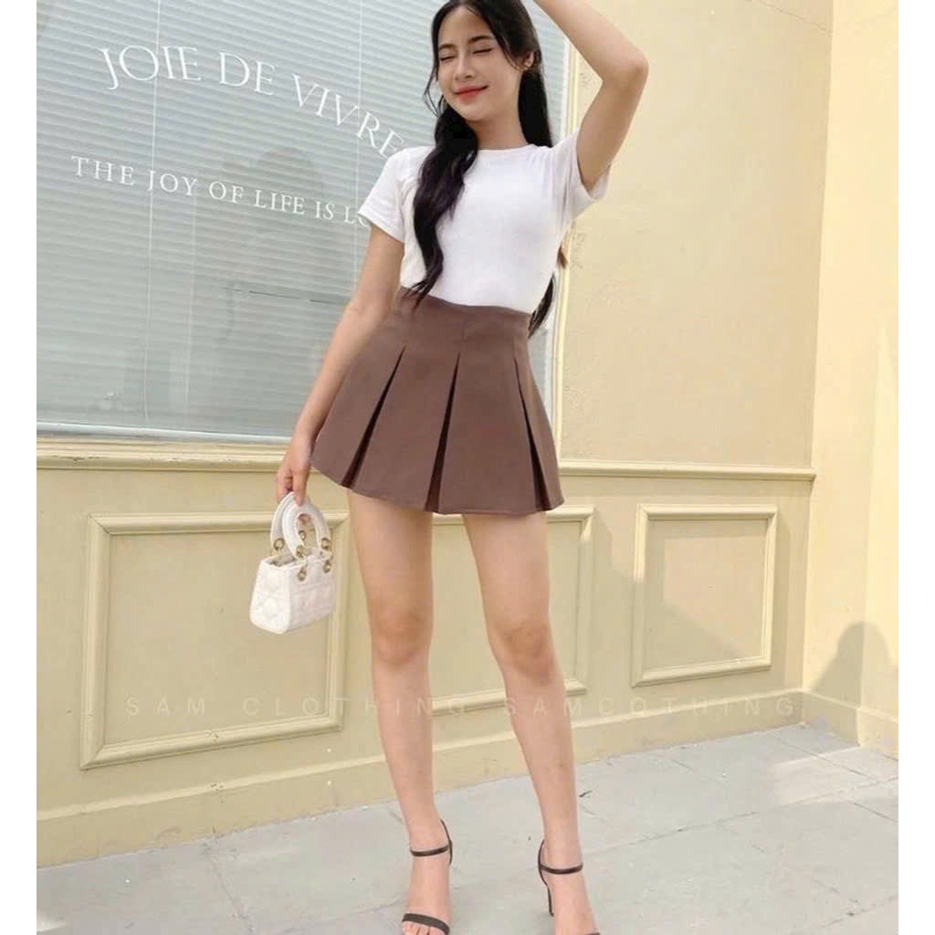(MV3) Chân Váy Xếp Ly Ngắn Lưng Cao – Dáng Xòe Hàn Quốc, Tôn Chân Thon