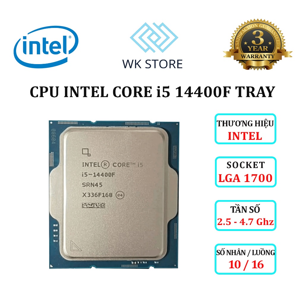 CPU Intel Core i5 14400F Tray, 10 Nhân 16 Luồng / 20MB / LGA 1700, Mới BH 36T
