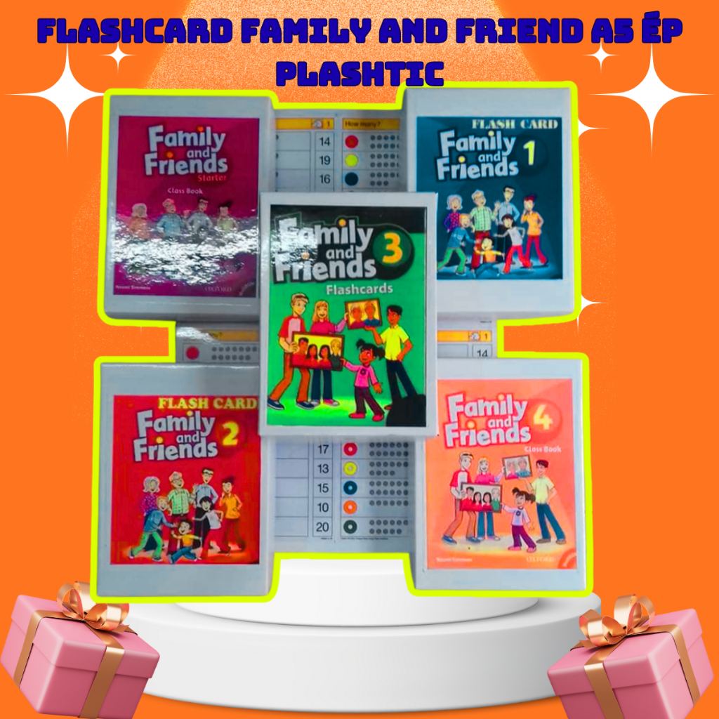Flashcard Thẻ từ vựng  Family and friends (Starter, Starter Phonics, 1,2,3,4,5) In 2 mặt ép plastic