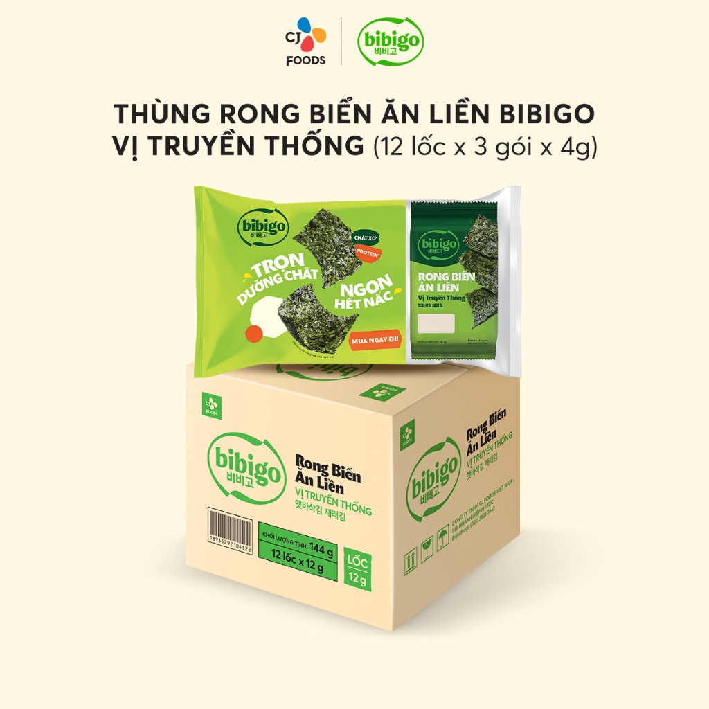 Thùng 36 gói Rong biển ăn liền Bibigo Hàn Quốc (1 thùng = 36 gói)