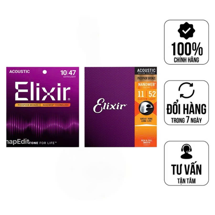 Dây Đàn Guitar Acoustic Elixir 16027 (Phosphor Bronze – Phủ lớp Nanoweb)