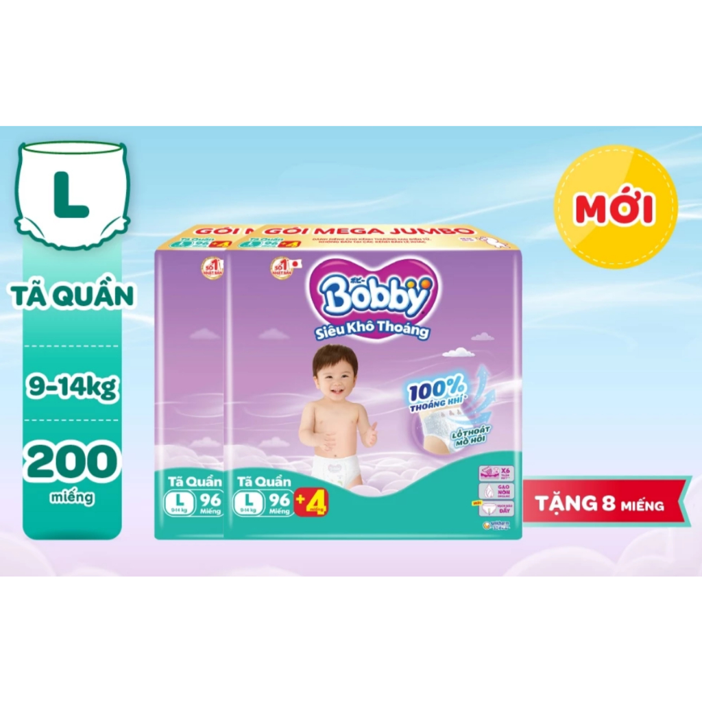 BỘ 2 tã quần Bobby  Mega Jumbo M112/L96/XL84/XXL76