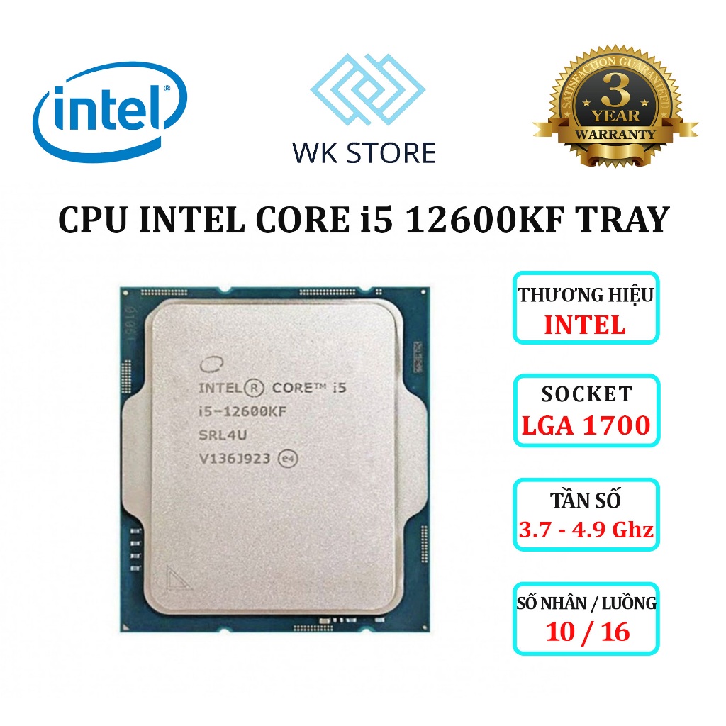 CPU Intel Core i5 12600KF | 10 nhân / 16 luồng, 4.9 Ghz, Tray Mới BH 36T