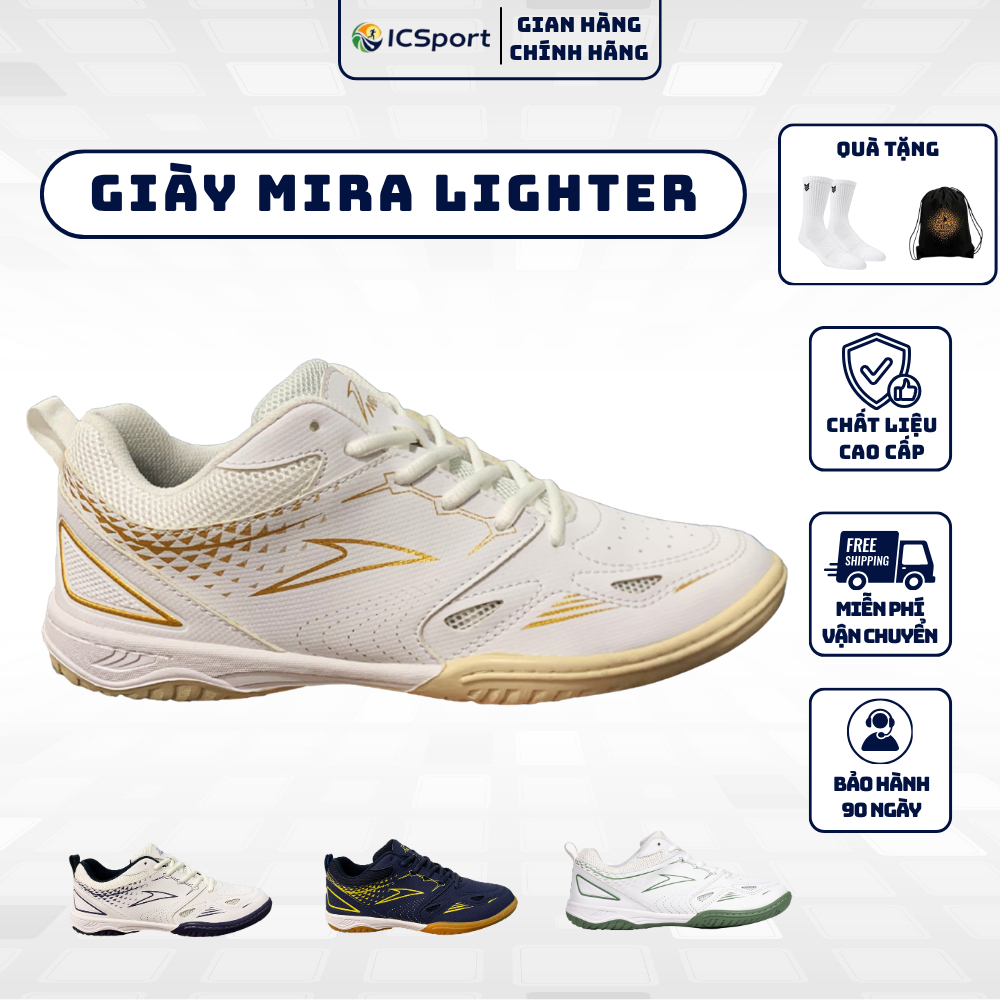 Giày Thể Thao Mira Lighter Chính Hãng ICSport, Giày Bóng Chuyền Bóng Bàn Đế 2 Lớp Cao Su Giả Da