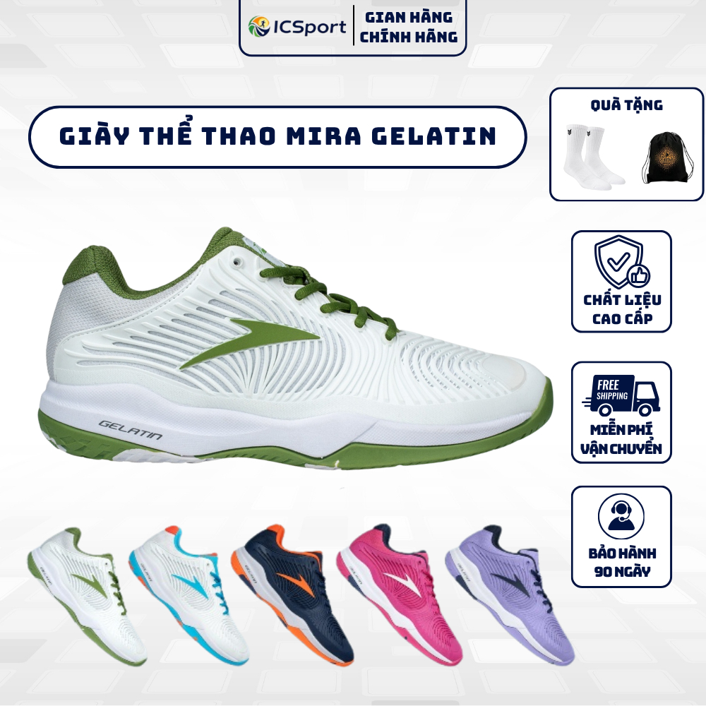 Giày Thể Thao Mira Gelatin ICSport, Giày Cầu Lông Pickleball Bền Đẹp Ôm Chân Bám Sân Tốt