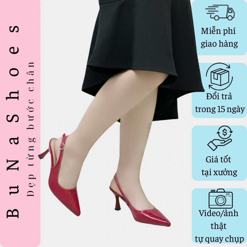 Giày Cao Gót Mũi Nhọn Da Bóng Quai Hậu Buna Shoes - Gót Cao 5p 7p 9p - Min Nhọn Bóng