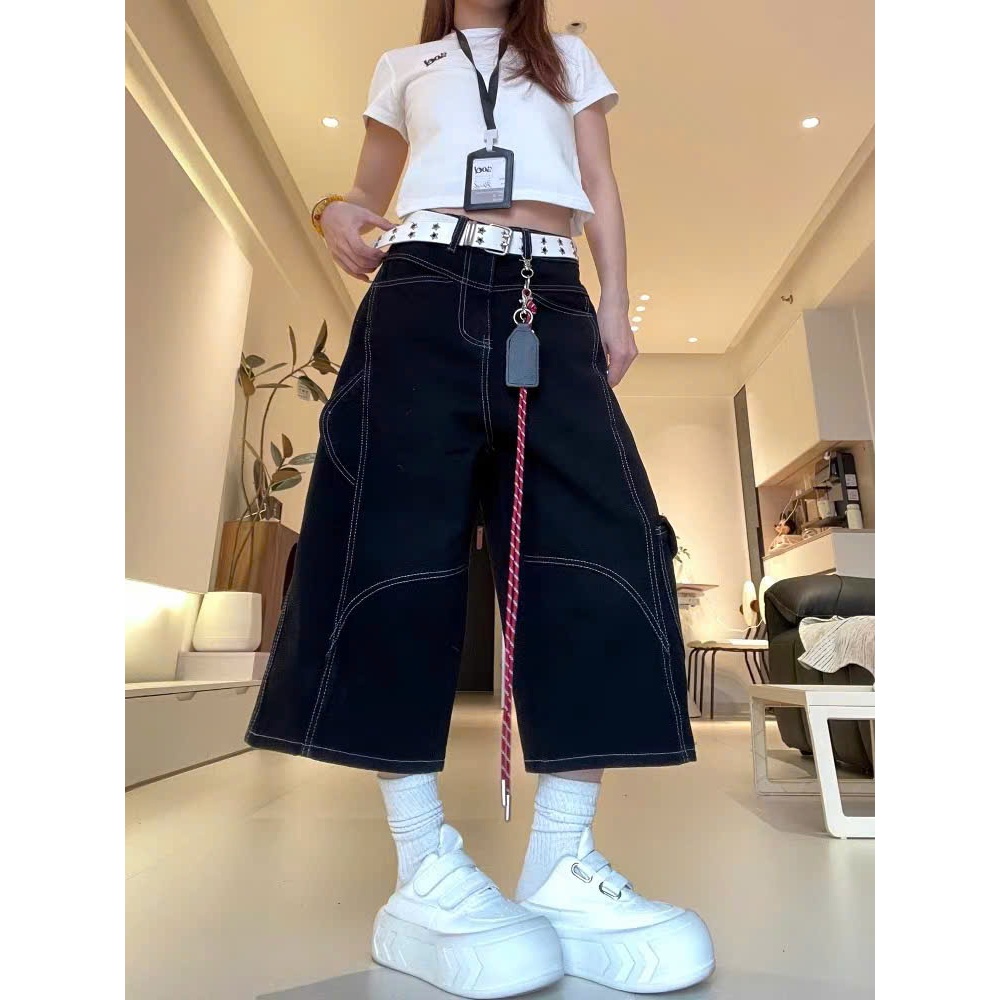 Quần jean nữ dáng lửng ống rộng Saramia quần bò ngố vải denim dài qua gối trend 2026 form retro S11 | BigBuy360 - bigbuy360.vn