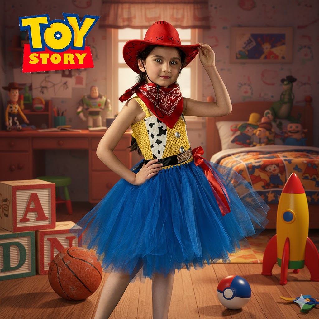 Bộ Váy Hóa Trang Bé Gái Cao Bồi Woody Toy Story | Váy Cosplay Halloween Bé Gái Phim Hoạt Hình Disney