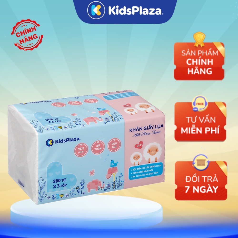 Khăn giấy ăn lụa 3 lớp 200 tờ KidsPlaza - Giấy rút để bàn cao cấp, mịn dai  an toàn- Chính hãng Kids