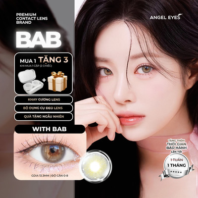 Lens xám tây có độ cận 0-8 BAB tự nhiên hiệu Angel Eyes | Kính áp tròng màu xám khói tây Dia 14.0