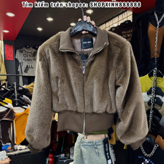  Áo khoác lông chồn ngắn cổ đứng nữ áo khoác lông không phai không đổi màu cao cấp mẫu thu đông 2025 