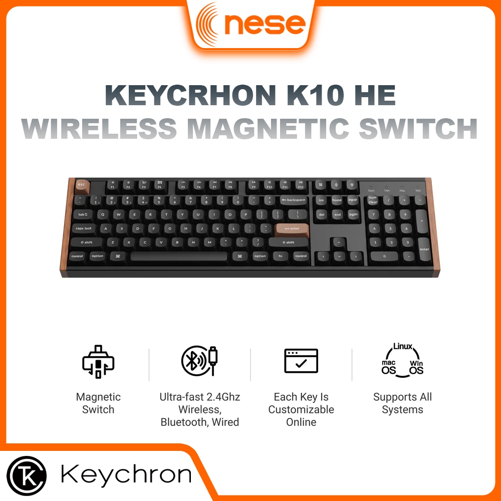 Bàn phím cơ không dây Keychron K10 HE Special Edition RGB (Magnetic Sw) - Ốp Gỗ Sang Trọng