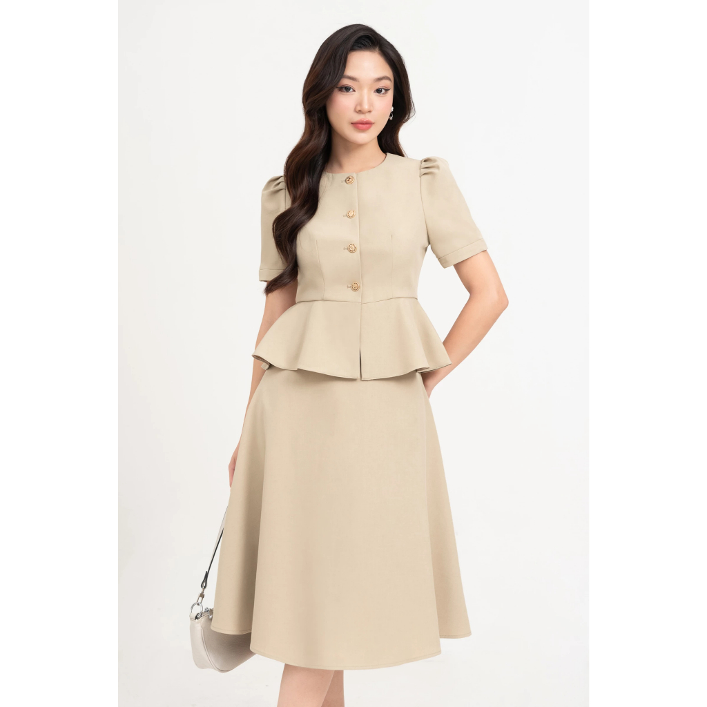 Áo peplum cách điệu cổ tròn, áo công sở tay ngắn xếp ly nữ IVY moda MS 61T0232 | BigBuy360 - bigbuy360.vn