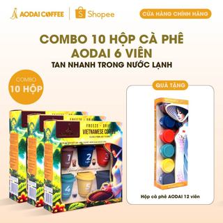 [ Tặng 1 Hộp 12 Viên ] Combo 10 Hộp 6 Viên Cà Phê Hòa Tan Sấy Thăng Hoa AODAI COFFEE 6 Cấp Độ