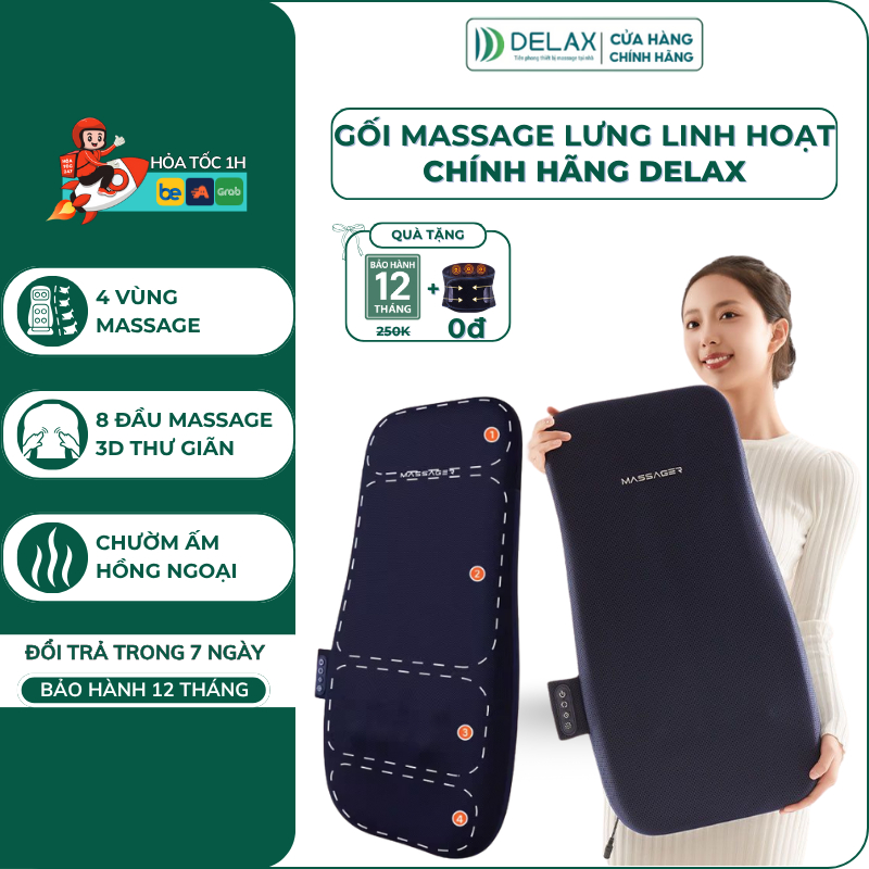 Đệm Massage Thông Minh DELAX Massage Lưng Cổ Vai Gáy, 8 Đầu Con Lăn Nhiệt Hồng Ngoại MSL04