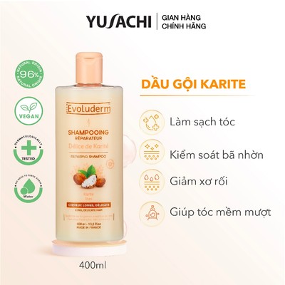 Dầu gội thiên nhiên không Silicon Evoluderm dành cho tóc yếu dễ gãy rụng chiết suất bơ hạt mỡ 400ml