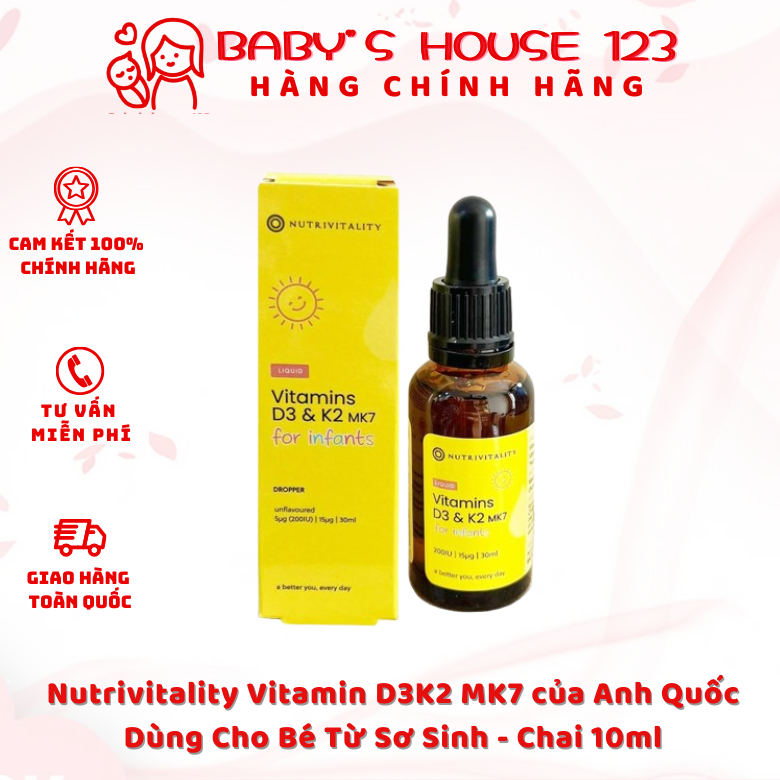 Nutrivitality Vitamin D3K2 MK7 của Anh quốc ( D3K2 / D3&K2 MK7 ) - Chai 10ml