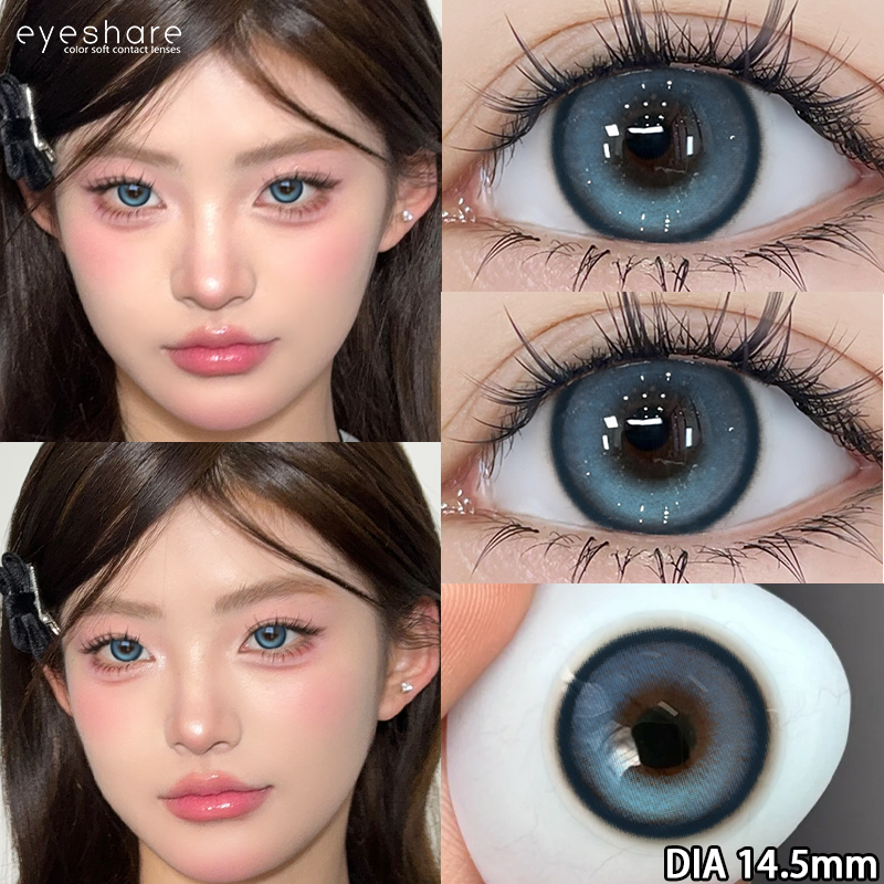 Eyeshare lens màu xanh 1 cặp Kính áp tròng 14.5mm Đôi mắt to và ngọt ngào tặng kèm khay lens mắt