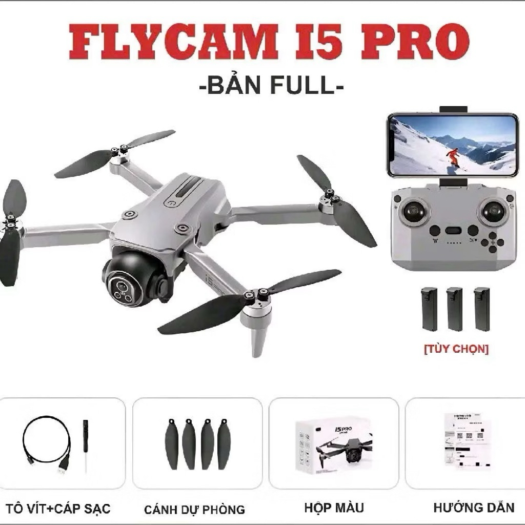 Flycam i5 Pro động cơ không chổi than , camera to , có 2 camera