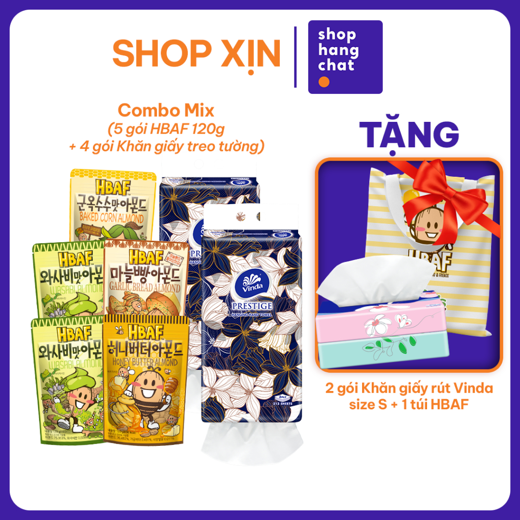 [TẶNG 2 GÓI GIẤY SIZE S + 1 TÚI HBAF] Combo 5 Gói Hạt Hạnh Nhân Tẩm Vị HBAF 120g + 4 Gói Khăn Giấy T