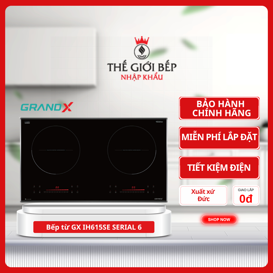 Bếp từ GrandX GX IH615SE — Mặt Kính Cường Lực, Chống Tràn, Hẹn Giờ Tự Tắt