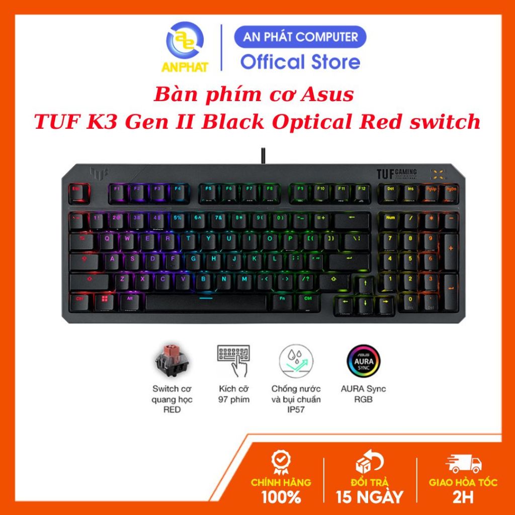 [BH 24 Tháng] Bàn phím cơ Asus TUF K3 Gen II Black Optical Red switch