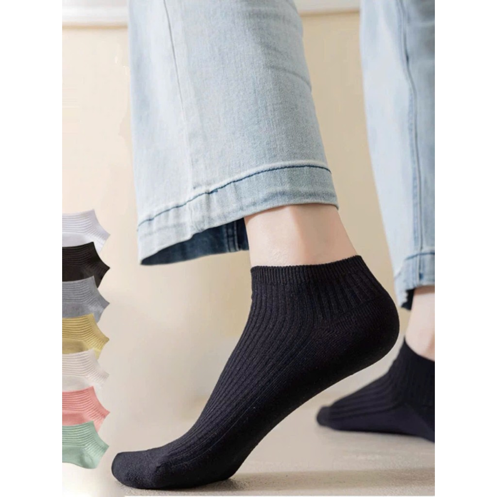 Tất vớ cổ ngắn nam nữ vớ trơn basic đen trắng, tất vớ cổ ngắn đen trắng cotton co giãn