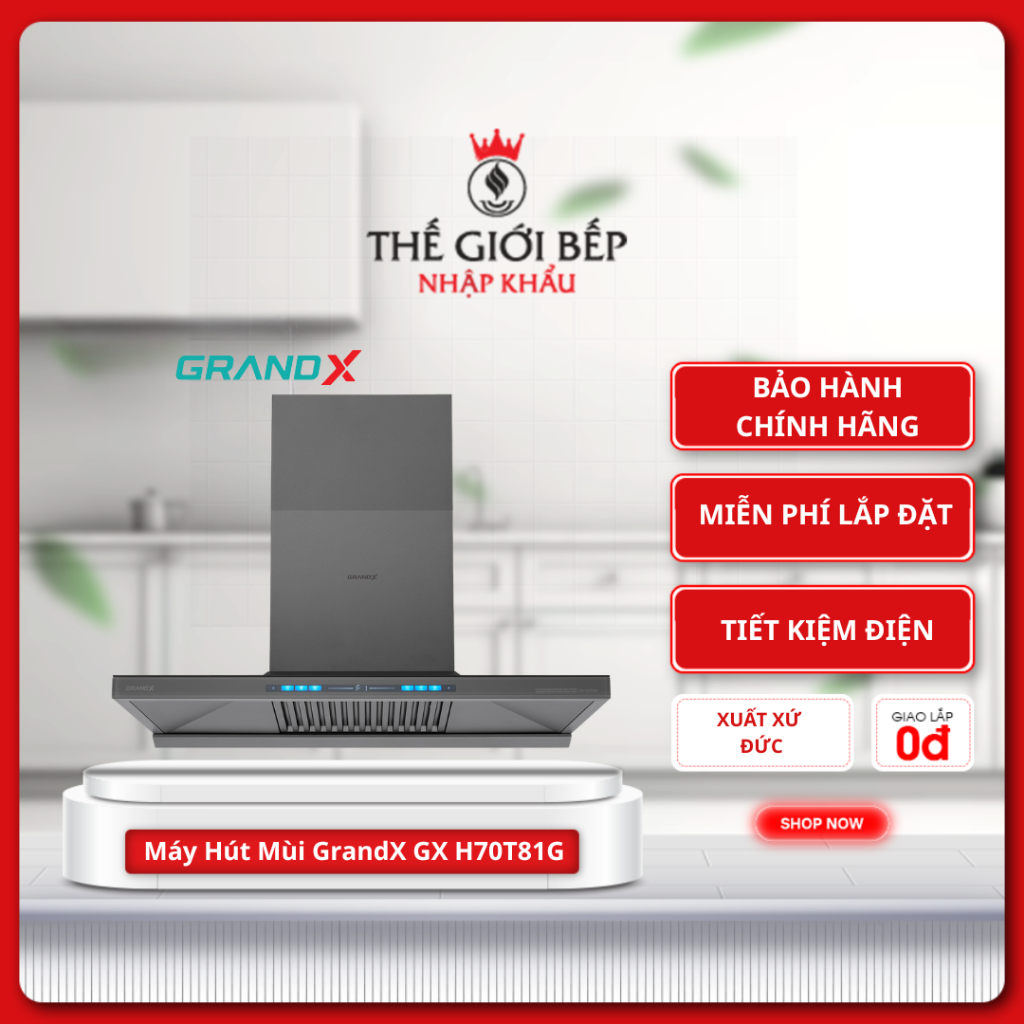Máy Hút Mùi GrandX GX H70T81G – Đèn LED Tiện Lợi, Dễ Vệ Sinh