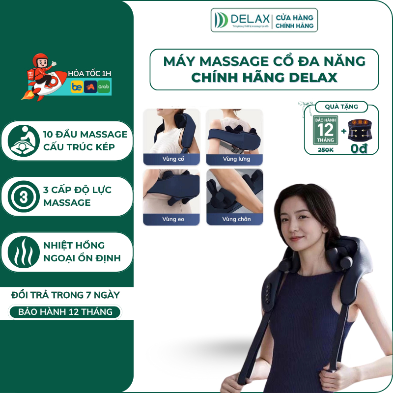 Máy Massage Cổ Vai Gáy DELAX MMC01 – 10 Đầu Massage, Chườm Nóng Trị Liệu, Thư Giãn Giảm Đau