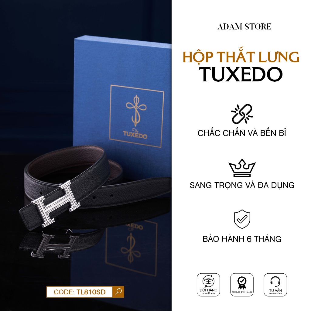 HỘP THẮT LƯNG NAM THE TUXEDO ADAM CHỮ H MẶT BẠC ĐÍNH ĐÁ TL810SD