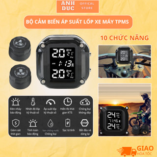  Bộ Cảm Biến Áp Suất Lốp Xe Máy TPMS Hiển Thị 10 Chức Năng,Màn Hình LCD Nhìn Được Dưới Nắng Sạc Pin Nam Châm BH 24 Tháng 