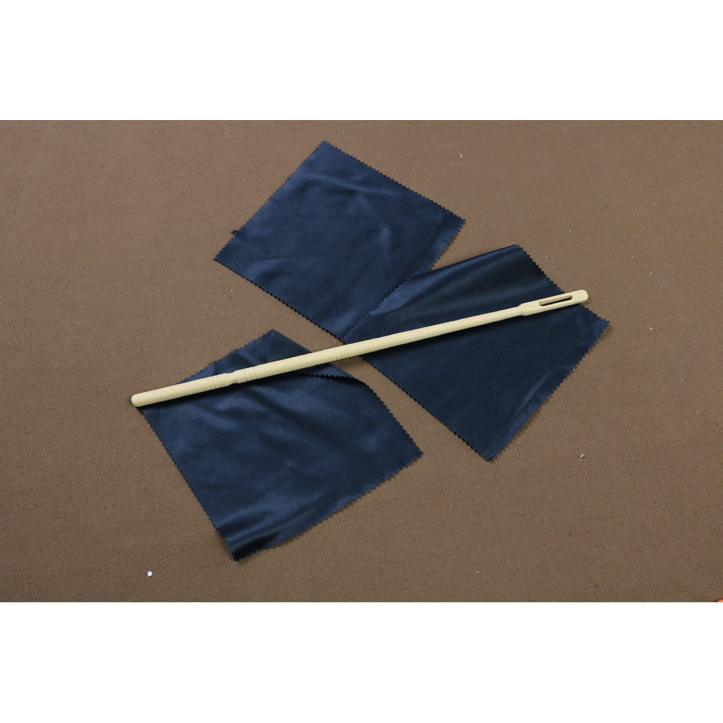 conbo que gỗ + 3 khăn mềm vệ sinh sao flute dài 36cm, dụng cụ vệ sinh sáo flute recorder