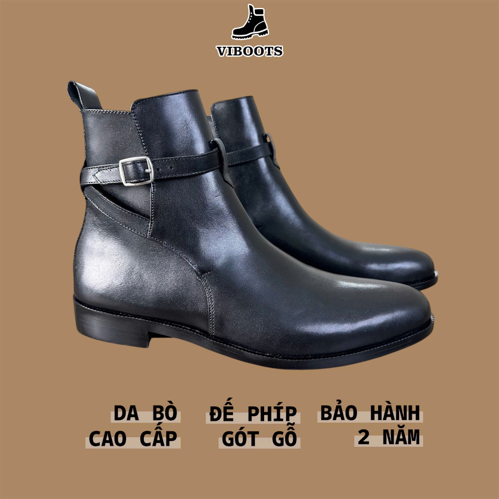 Giày Jodhpur Boots Thương Hiệu Viboots Cổ Cao Đại Dây Khóa Giầy Tây Nam Công Sở Màu Đen Chất Liệu Ca