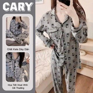  Bộ đồ ngủ dài tay họa tiết hoạt hình dễ thương set đồ ngủ nữ pijama mặc nhà cho nữ bộ ngủ pyjama tay dài quần dài CARY 