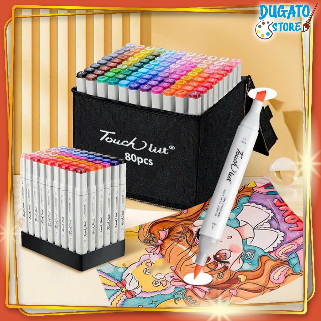 Bút Marker TouchLiit 6 Phiên Bản Mới Mix Đầu Cọ Brush 30/40/60/80 Màu Có Đế