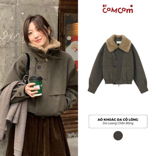  Áo Khoác Da Cổ Lông Tách Rời Dày Dặn Bycamcam Áo Khoác Chần Bông Ấm Áp Phong Cách Retro AKHD473 