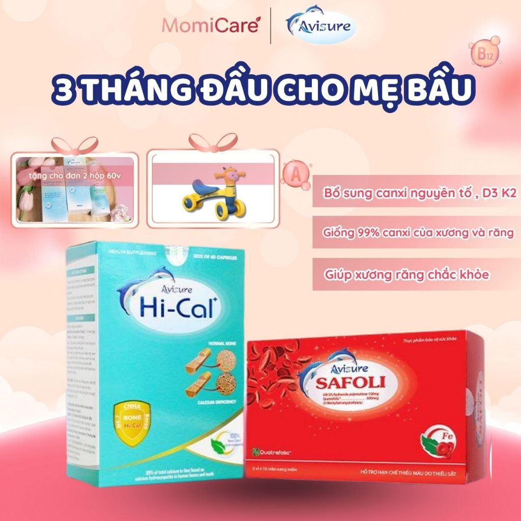 Combo Sắt-Canxi Mẹ bầu Avisure Chính Hãng Ngừa Thiếu Máu Bổ Sung Canxi Nano