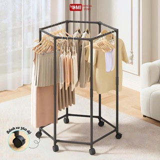  Giàn Phơi Quần Áo OMI Có Bánh Xe Di Chuyển 360 Độ Giá Treo Đồ Phòng Ngủ 2 Tầng Khung Thép Đa Năng 