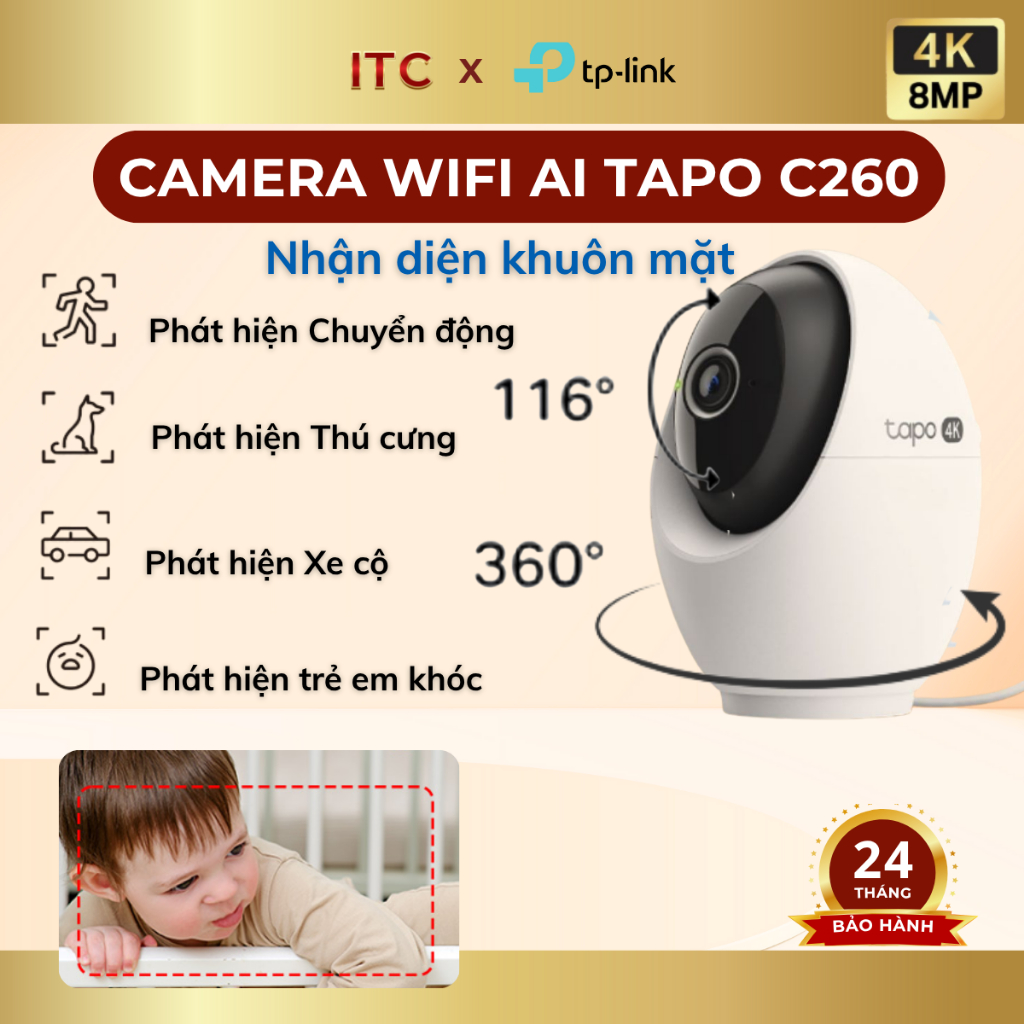 Camera Nhận diện khuôn mặt  TP-Link Tapo C260 C560WS Quay Quét 360º | Chất Lượng 4K, Tầm Nhìn Đêm, T