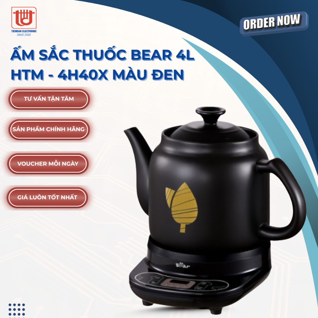 Bear Ấm sắc thuốc 4L HTM - 4H40X màu đen