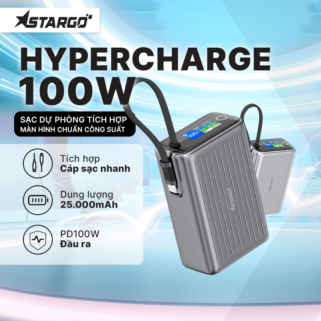 Cục sạc [SDP] hiệu StarGO HyperCharge 100W dung lượng 25000mAh có màn hình số hiển thị