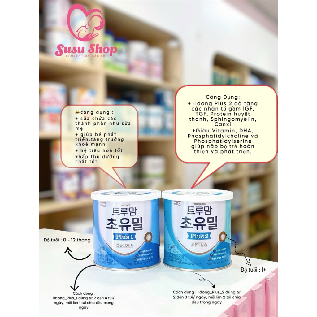[CHÍNH HÃNG] Sữa Ildong Truemom Plus 1 – Plus 2 (Hộp 90g) | Sữa Hàn Quốc Cho Bé | Hỗ Trợ Tiêu Hoá – 