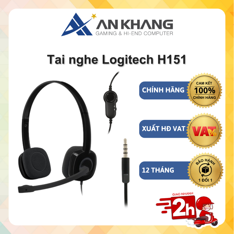 Tai nghe chụp tai Logitech H151 có dây có mic khử tiếng ồn 1 jack cắm 3.5mm chính hãng bảo hành 12 tháng
