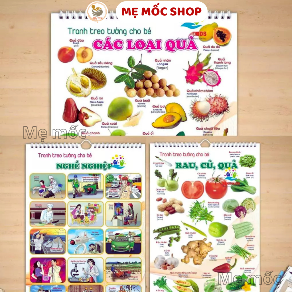 Tranh Treo Tường Cho Bé 12 Chủ Đề Song Ngữ Cho Bé, Đồ Chơi Giáo Dục Trí Tuệ Giúp Bé Phát Triển Tư Duy Nhạy Bén