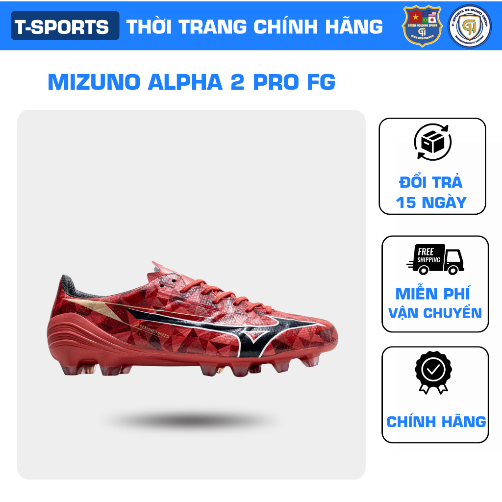 Giày Đá Bóng Mizuno Alpha 2 Pro FG Red Ruby