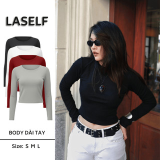  Áo Thun Nữ Dài Tay Cổ Tròn LASELF Siêu Co Giãn Mềm Mịn Form Ôm Baby Tee Áo Body Thắt Eo 