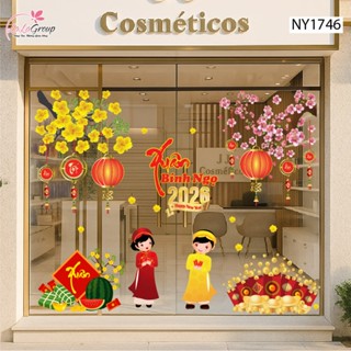  Decal trang trí tết cao cấp Lala Xuân Bính Ngọ Bé Chúc Tết màu sắt nét dán cửa kính dễ tháo dán 