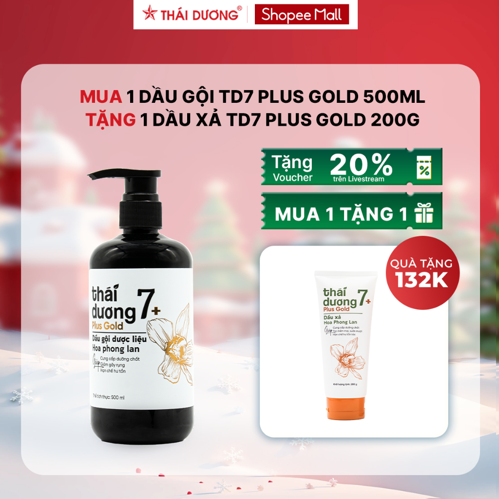 [SALE Tháng 2] Dầu gội Thái Dương 7 Plus Gold Hoa Phong Lan 500ml tặng 1 Dầu xả Thái Dương 7 Plus 20