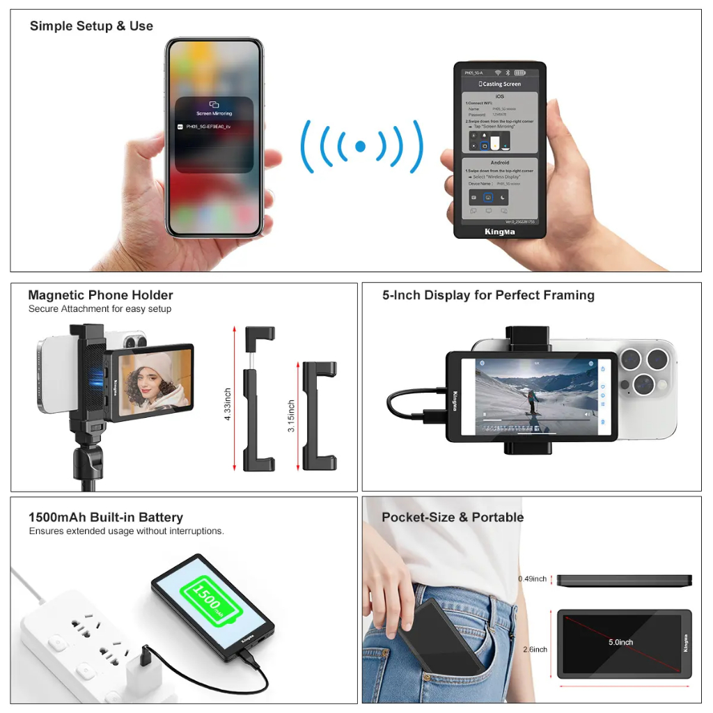 Kingma VL-PH05 Max | Màn hình phụ selfie monitoring screen hít nam châm từ tính Remote điều khiển từ xa | BigBuy360 - bigbuy360.vn